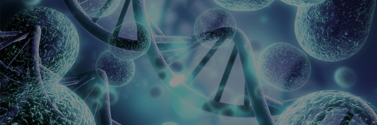 illustration with DNA strands and cellular components