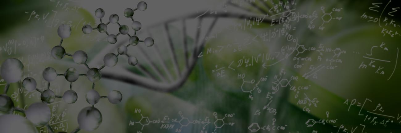 An illustration of DNA strands and other biological material