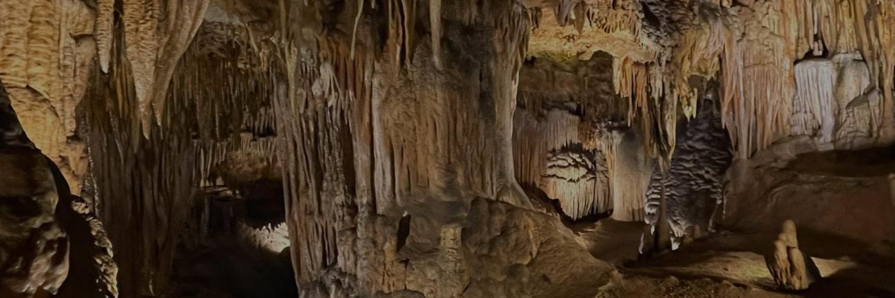 A cave with stalactites and stalagmites deep in the Appalachian mountains   