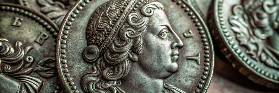 Illustration of coins featuring Queen Maria II of Portugal