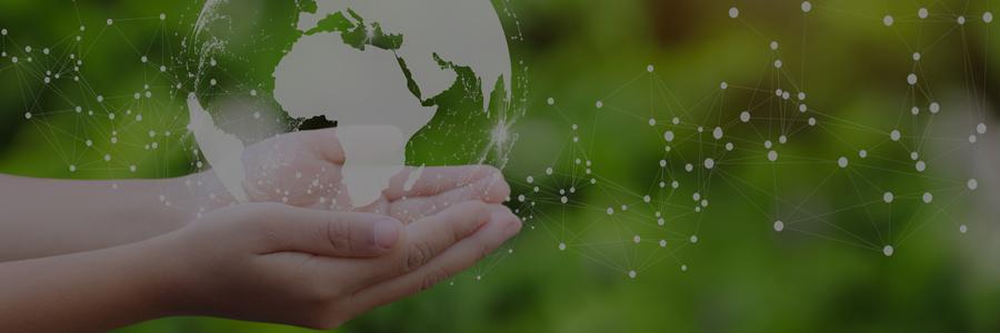 Illustration of 2 female hands holding a transparent globe