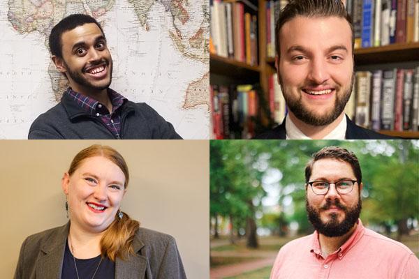 Meg Corner, Robert Green, Felix Stossmeister, and Zachary Tayler are Ph.D. candidates in the Department of History, having completed all prerequisite coursework and successfully passed their qualifying exams. The award provides fellows with a stipend to support the completion of their dissertations or research.