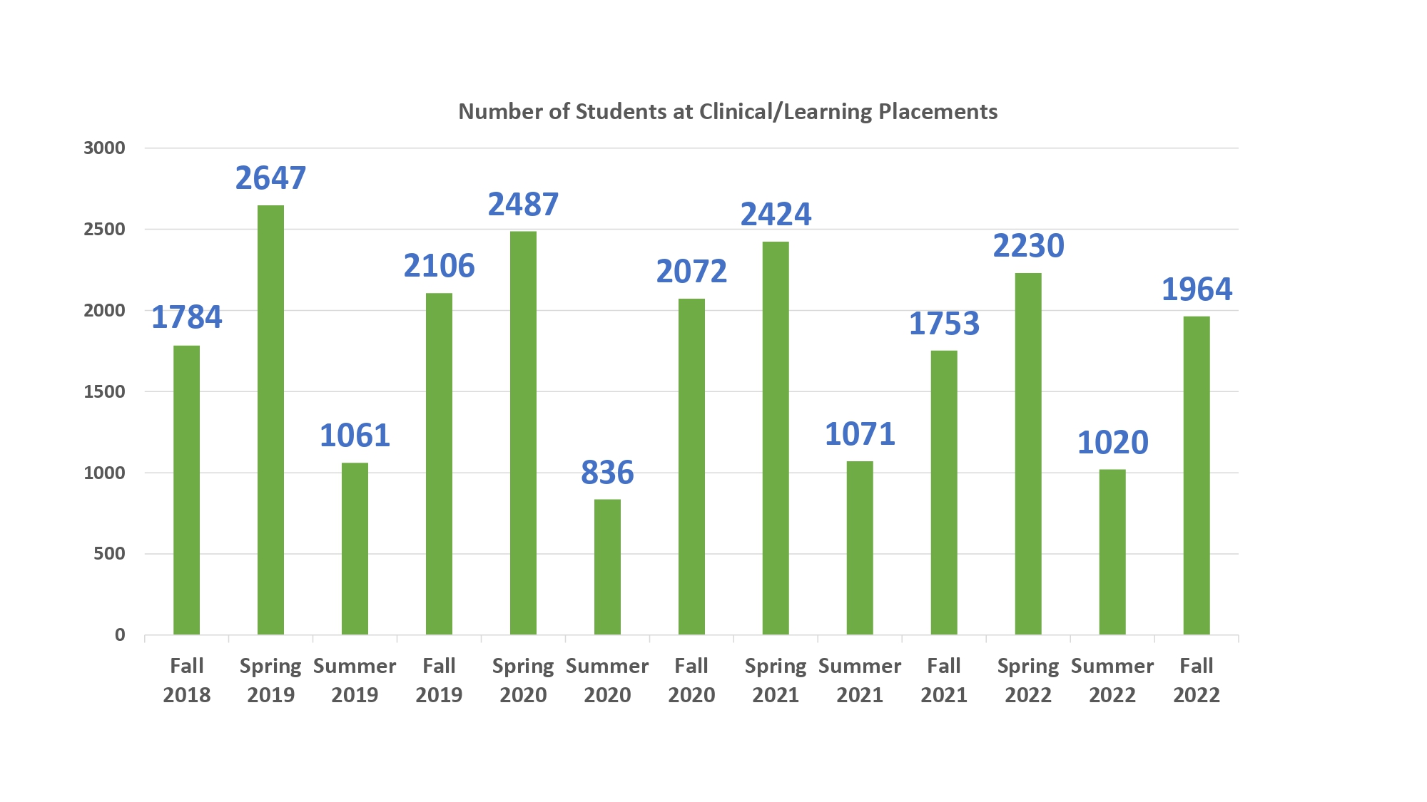 Chart depicting student clinical placements