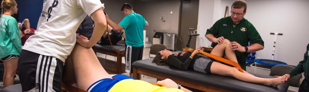 Athletic training students in lab. 
