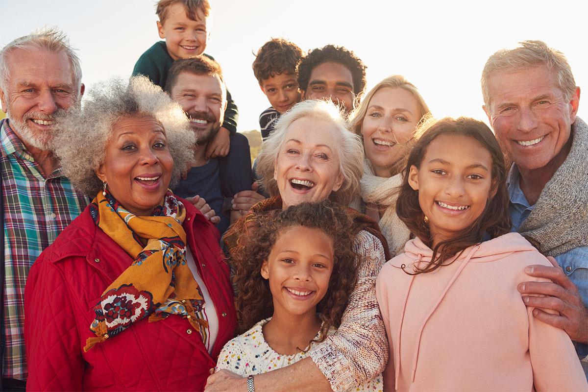 A stock image of a multi-generational family.