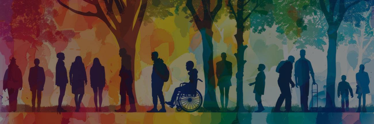 Illustration with people of all ages and abilities, including wheelchair and walker