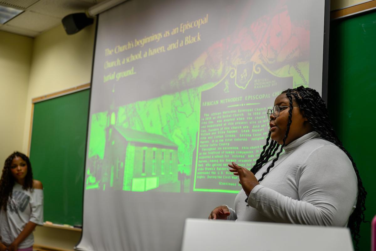 Student leads a lecture
