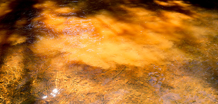 Orange cloud of sediment in a shallow creek