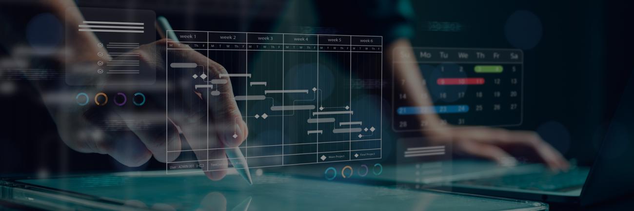 illustration of data overlaid top hands and a computer