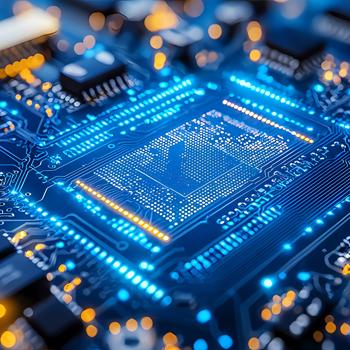 Futuristic illustration of circuit board and electronics