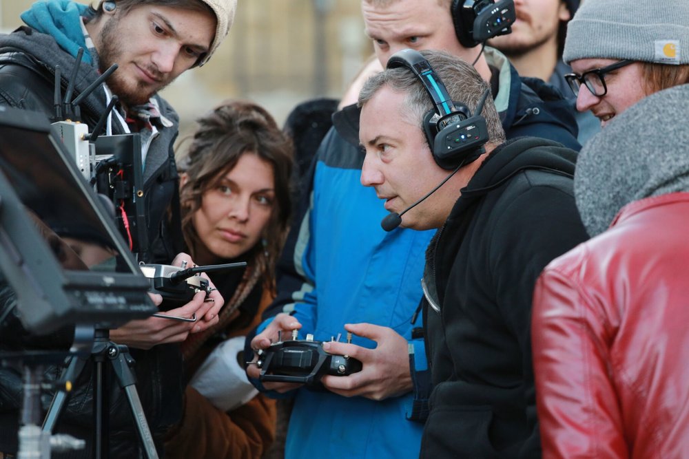 Film Director Sokolowski with crew on the set of his film 22 Chaser