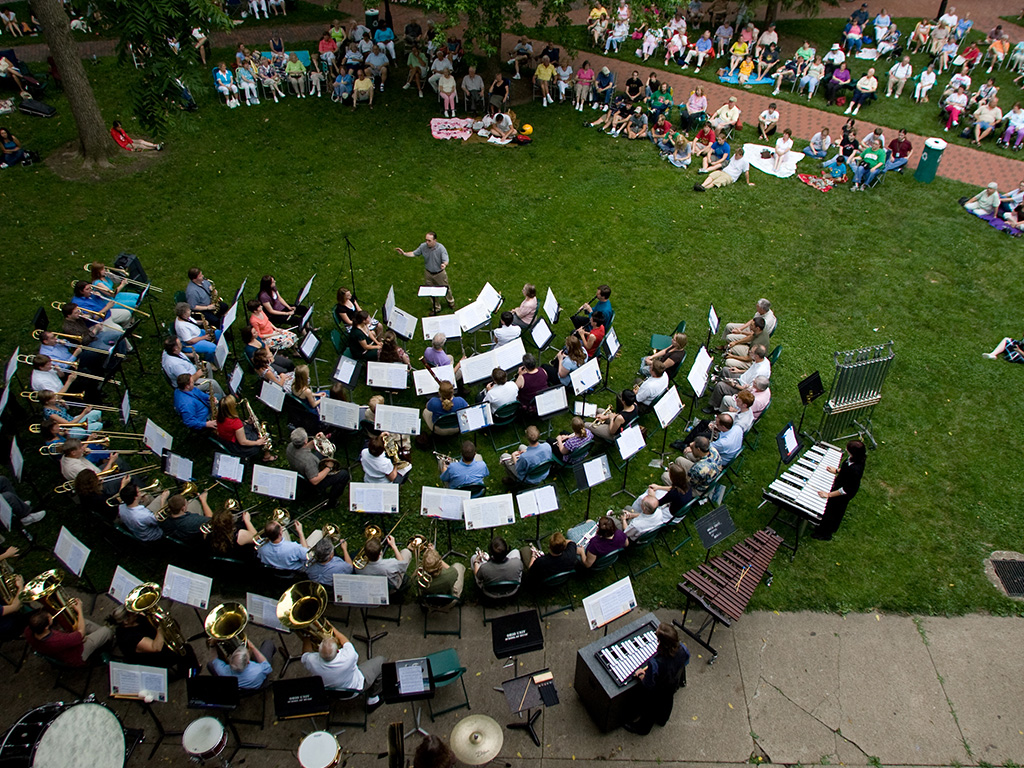 Band playing outdoors from above