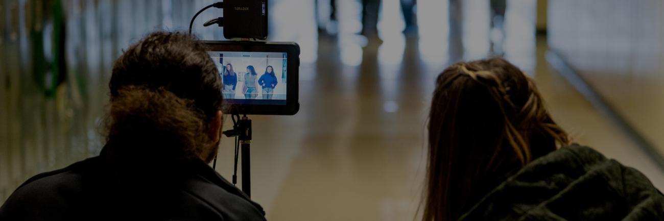Ohio University film students on a shoot at a local high school