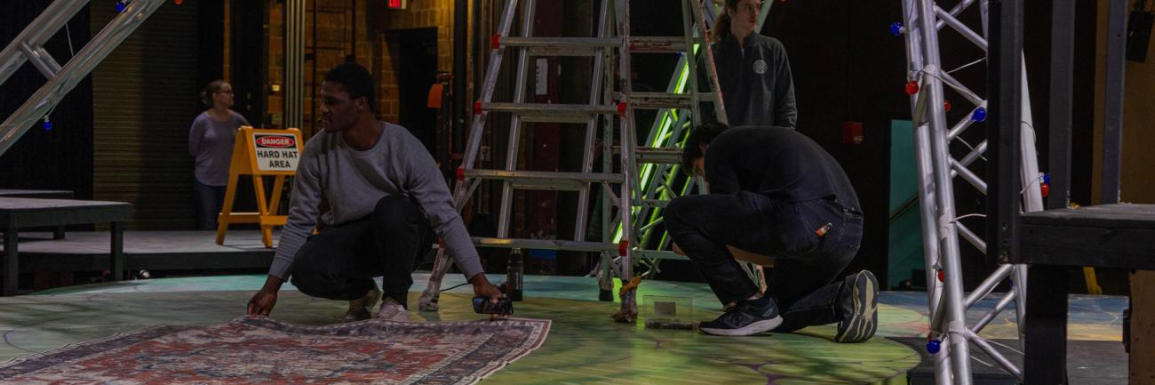 Students work on a set for Hair at Ohio University