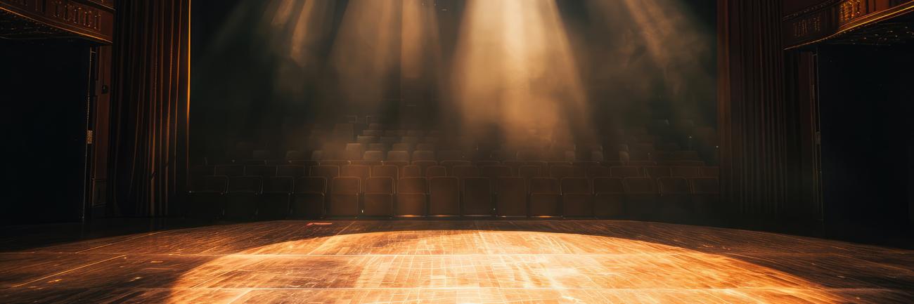 Spotlights shine on an empty stage