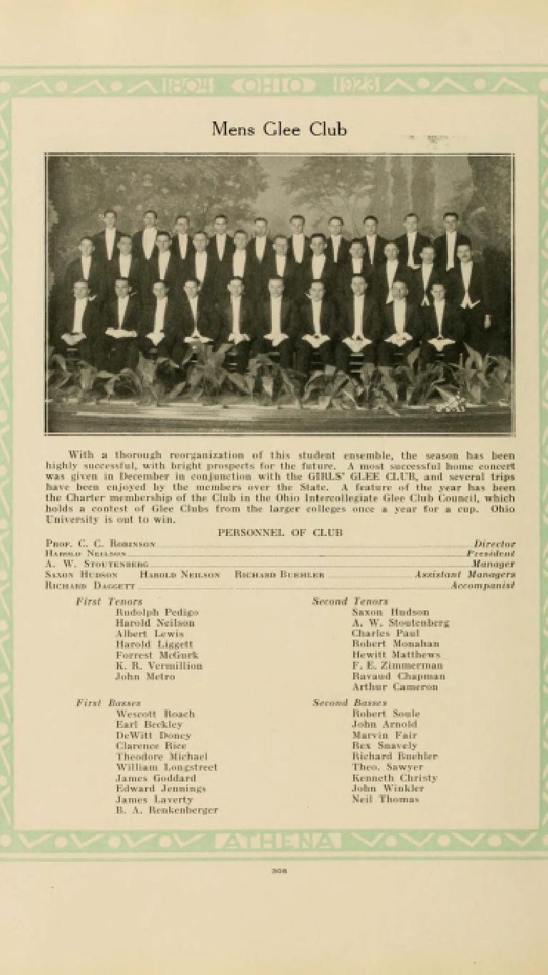 The mens glee club pulled for the 1923 Athena Yearbook.