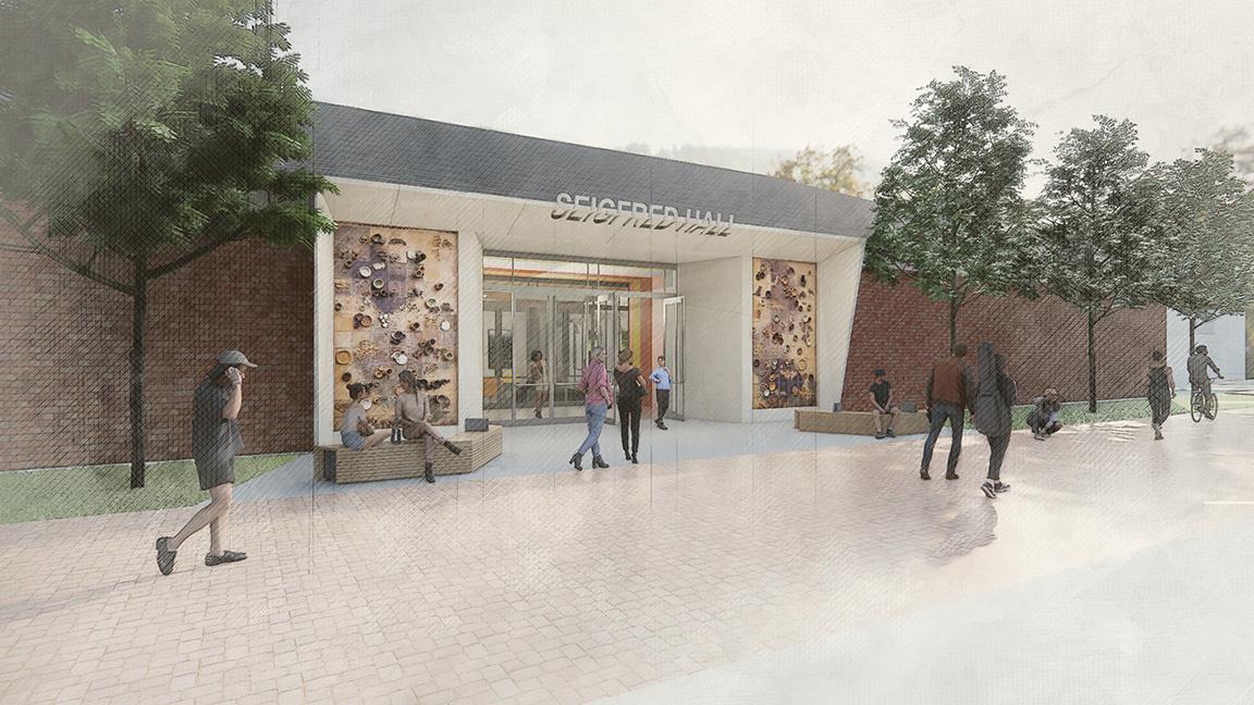 an artists rendering of a renovated Seigfred Hall