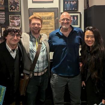 Professor Matt Wanat is shown with OHIO students Chen Wang, Jonah Mathison-Regan and Paul Peters at the Midwest Popular Culture Association conference in Chicago.