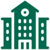 Green graphic of university building