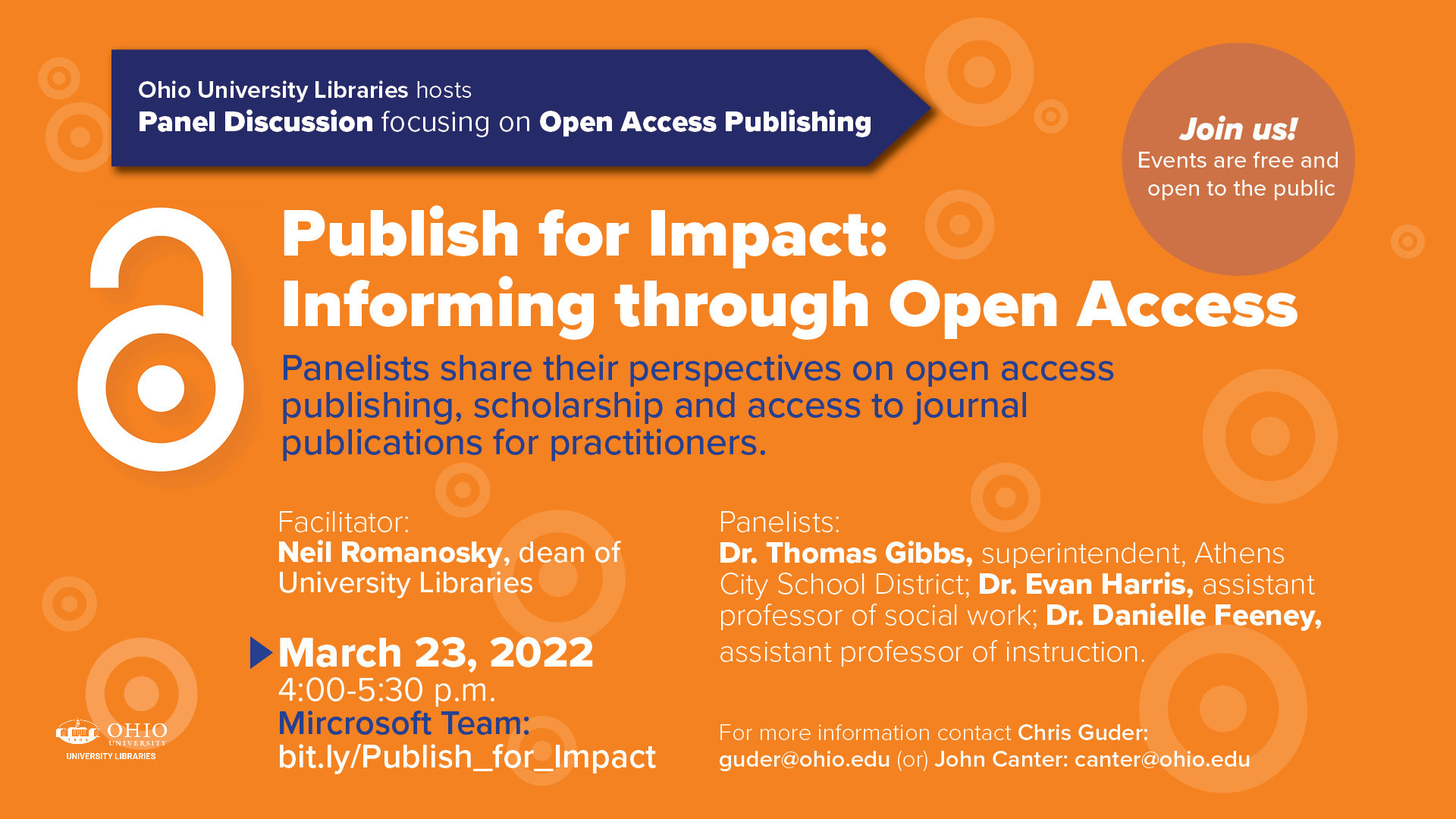 Graphic visually describing the Open Access Publishing Panel event as described on this webpage 