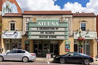 Marquee at the Athena advertising Dr. Gladys Bailin event