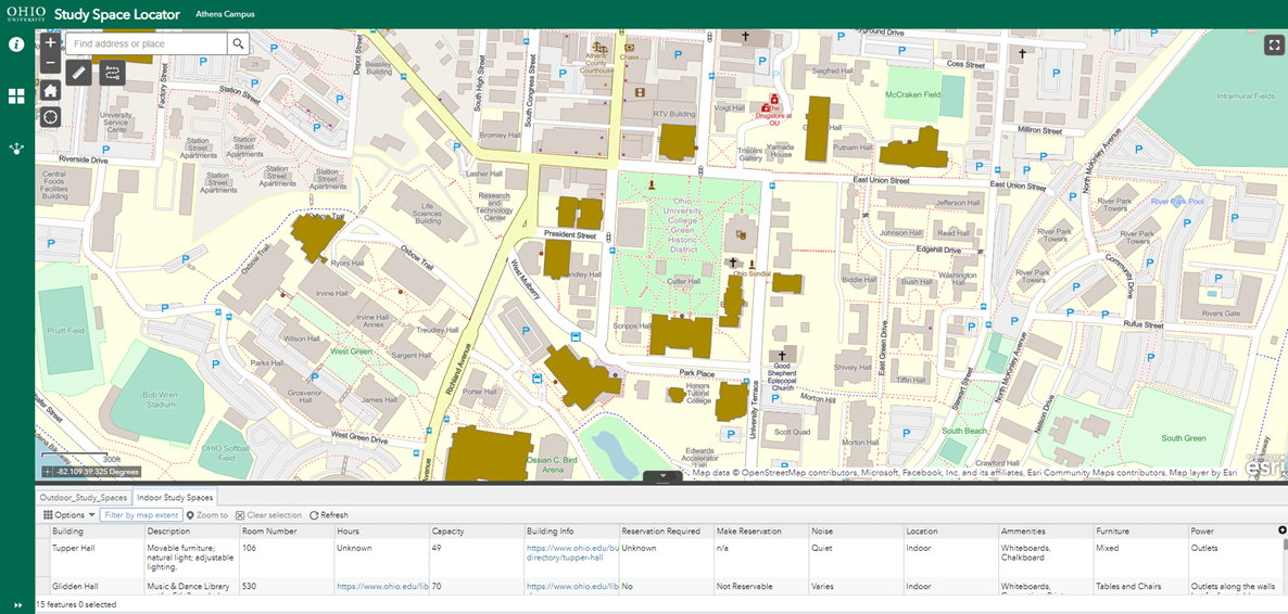 Screenshot of the Study Space Locator App