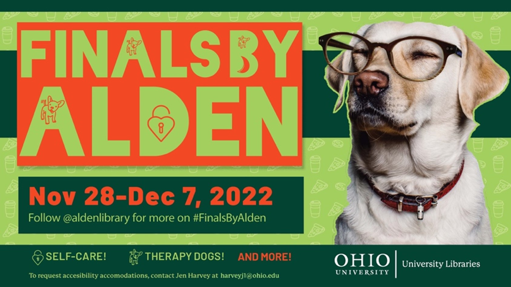 Banner image advertising Finals by Alden events for fall semester of 2022