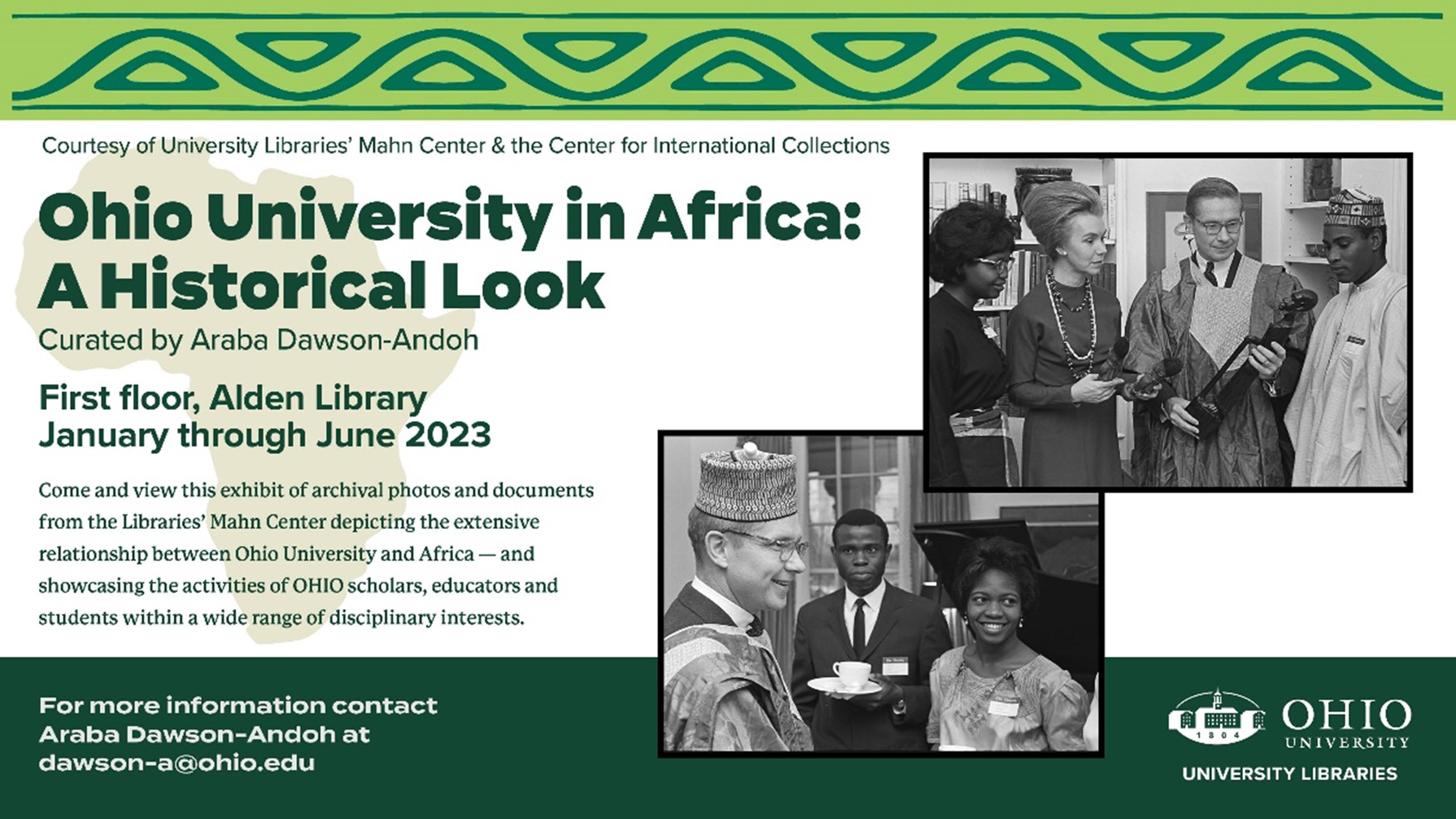 Banner image with details about the OU in Africa exhibit, as described below.