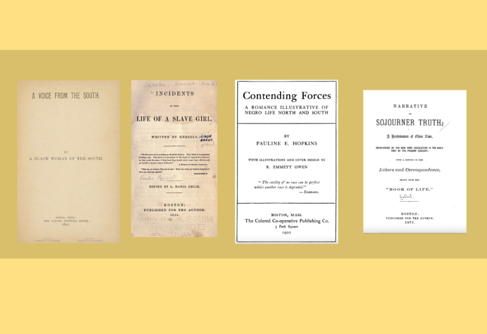 Image with small images of some of the historical writings discussed in the article about researching early black women writers