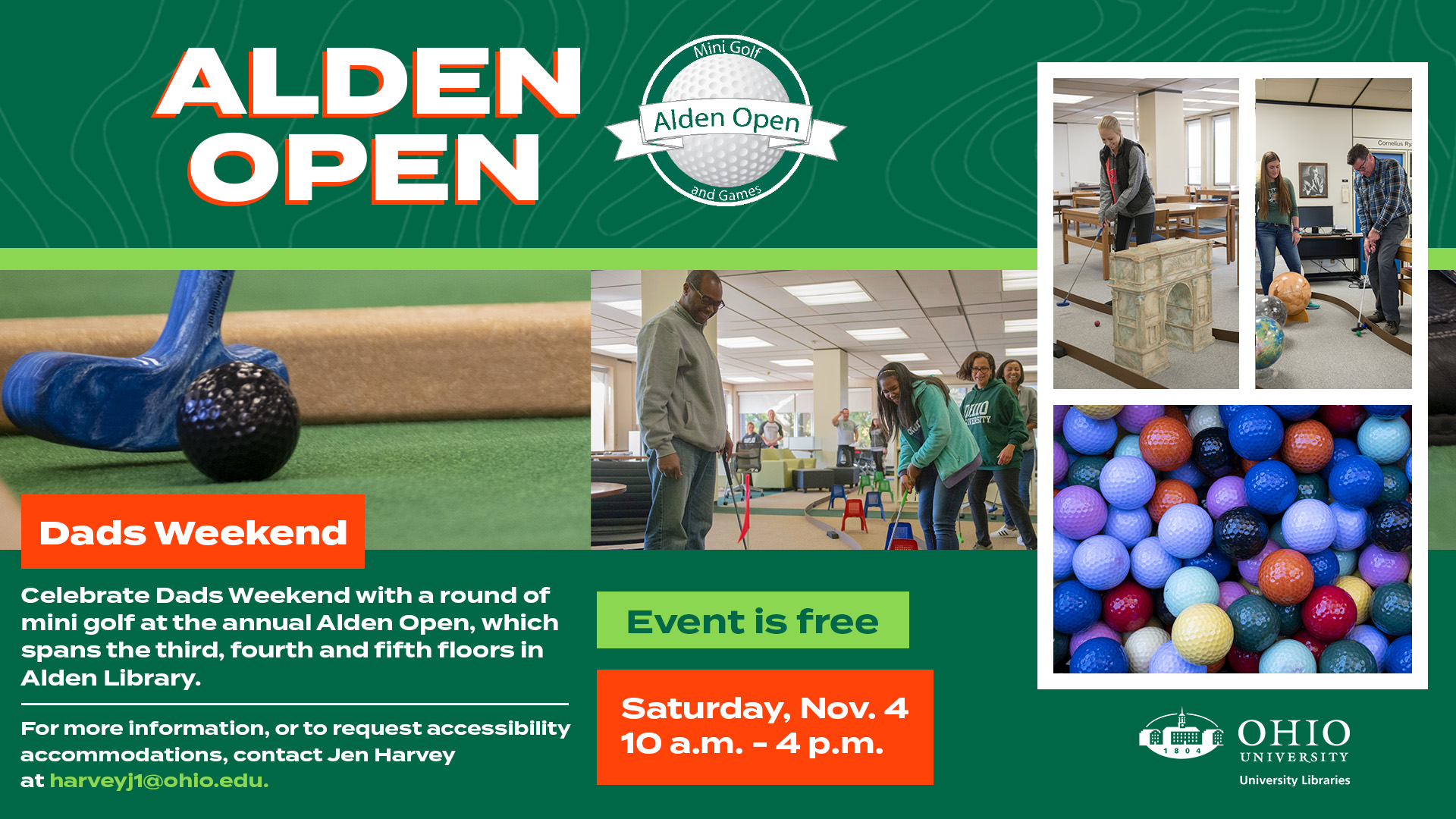 Banner image featuring images from past Alden Open events and details as described below.
