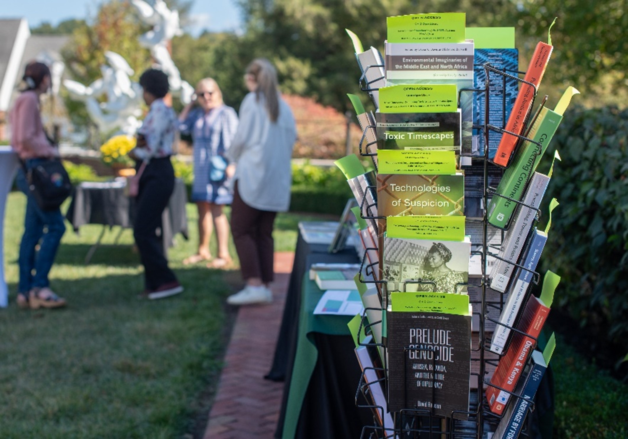 Photo of books from the Ohio University Press on display at the Gardens, Books and High Tea event