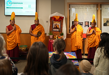 Tashi Kyil Monks at the Sand Mandala Destructions Ceremony in Alden Library 2025