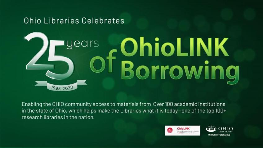 Logo representing 25 years of OhioLINK borrowing