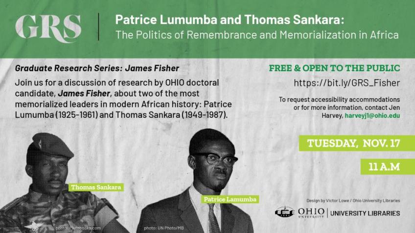 Poster for Graduate Research Series event with James Fisher