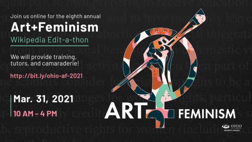 poster for 2021 Art+Feminism Wikipedia Edit-a-thon