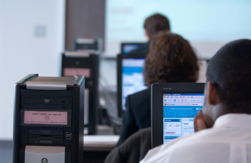 Students using computers in a classroom