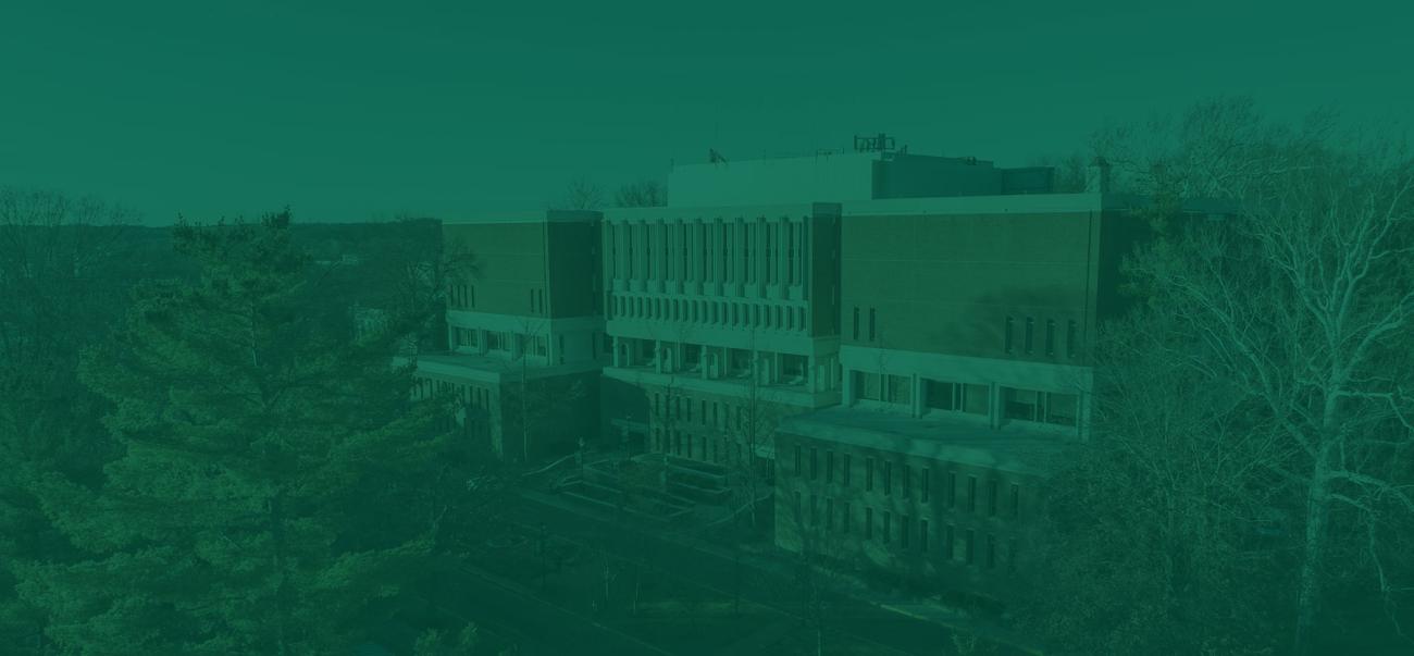 Aerial view of the Alden Library building