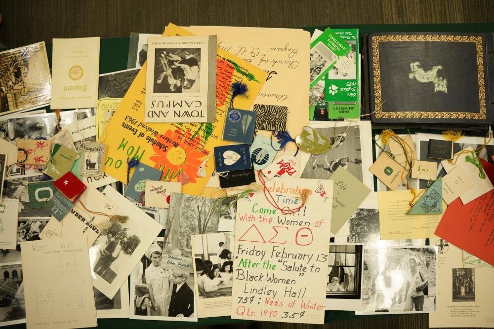 Various women’s voting-related literature lies on the table for participants to view in the exhibit opening for “Venturing into Voting” on Sept. 16, 2025. 