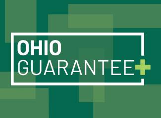 OHIO Guarantee Plus stylized text over an abstract background