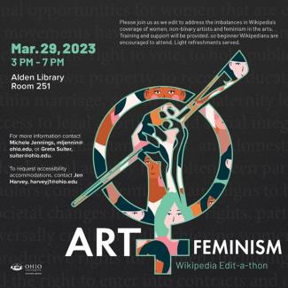 Art plus feminism Wikipedia edit-a-thon banner graphic