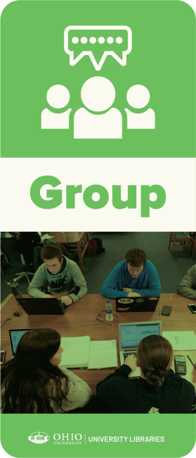 Graphic depicting a group noise level that features a group of students working together