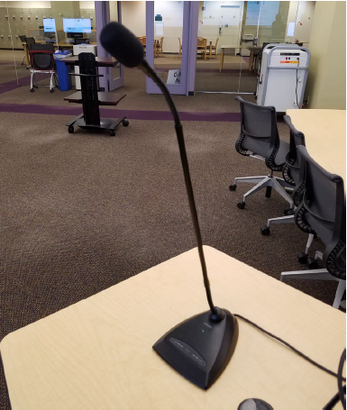Image of microphone in room 251 of Alden Library