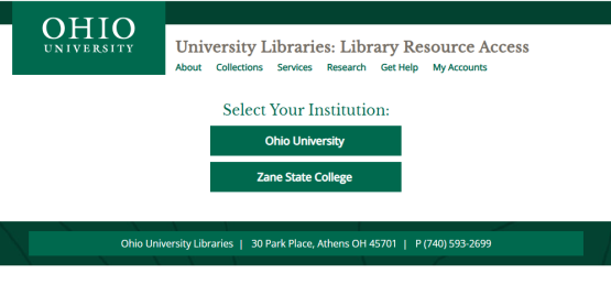 Ohio University Libraries Library Resource Access login screen