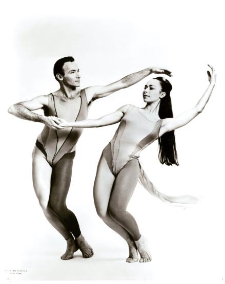 Black and white image of two dancers, Murray Louis and Gladys Bailin