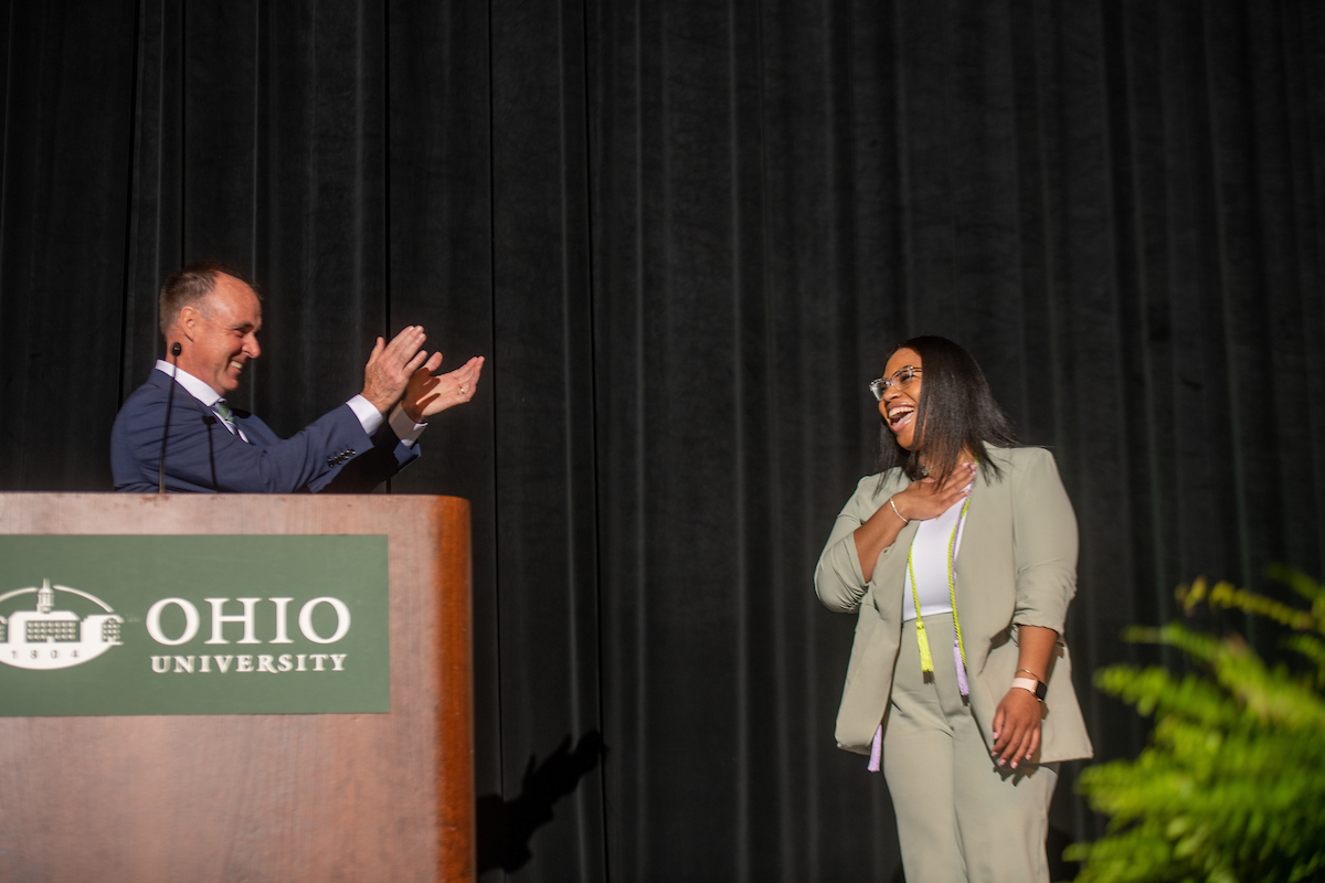 Student Joselyn Hines is recognized at 2023 HCOM Commencement Awards ceremony