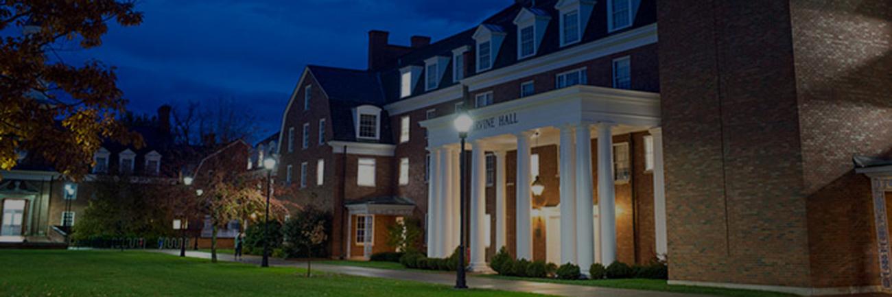 Irvine Hall at night