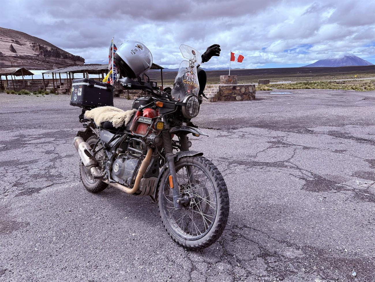 Motorcycle in front of a mountain landscape