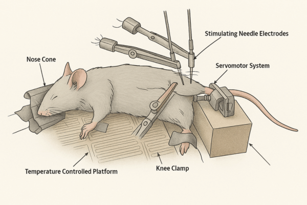 Figure of a mouse in a physiology contraption
