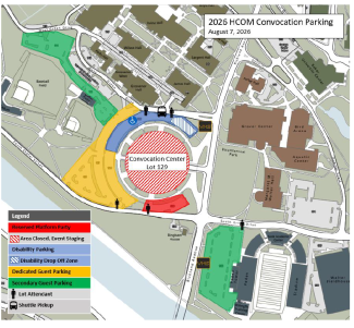 Overhead view of event parking for HCOM Convocation Ceremony