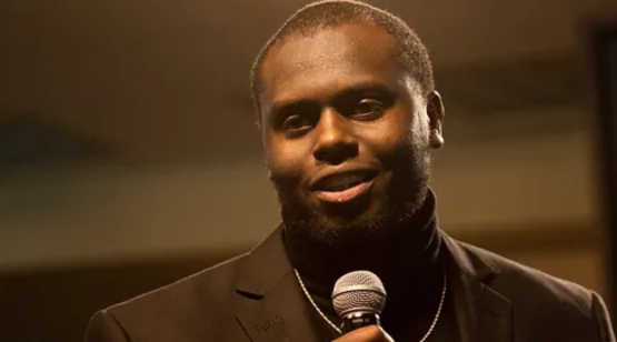 Man talking into micropone